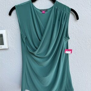Vince Camuto Green Draped Sleeveless Blouse